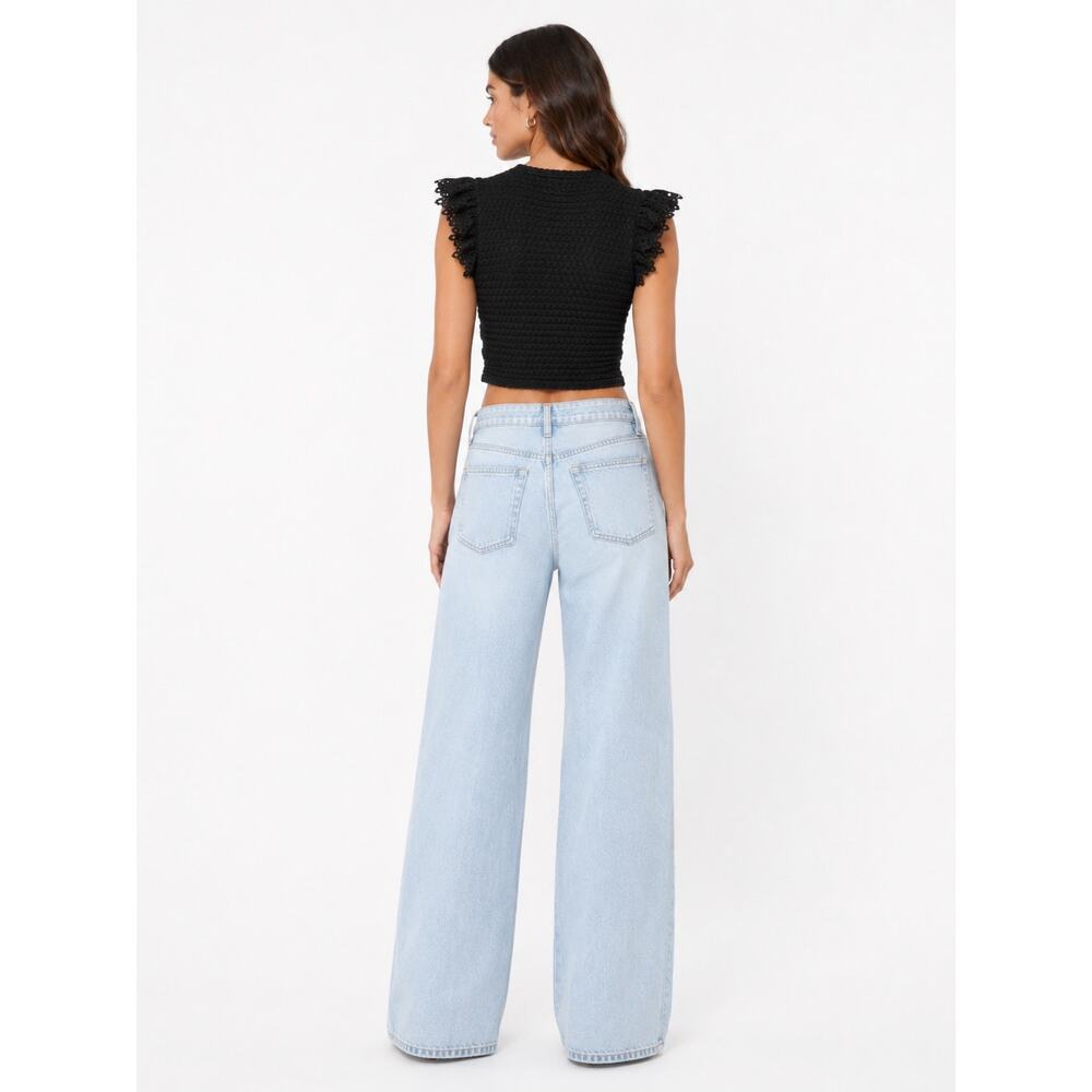 ZARA Textured Ruffle Ribbed Cropped Top Shirt - Picture 2 of 8